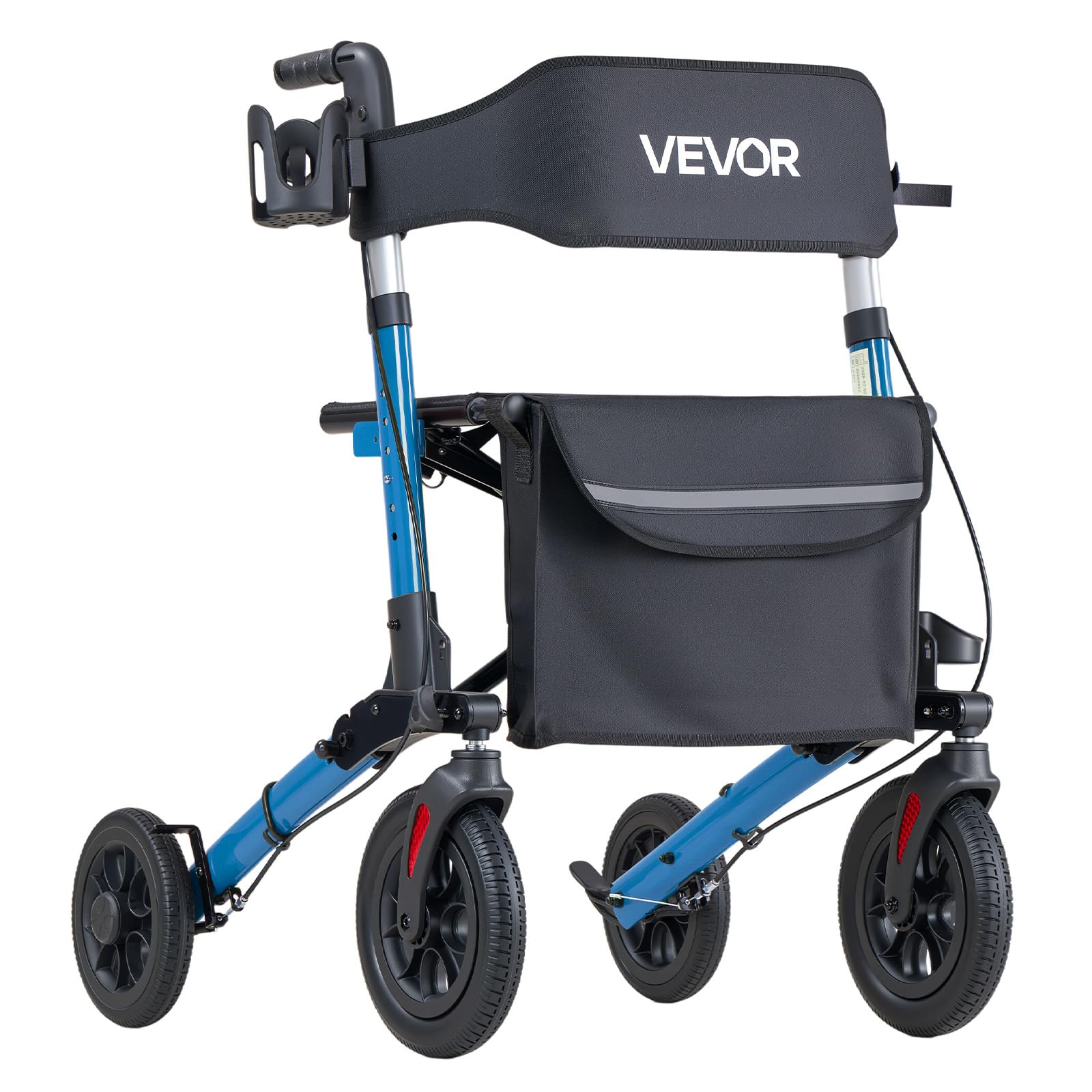 VEVOR Deambulatore con Sedile Portata 136 kg per Anziani, Deambulatore Compatto Pieghevole in 3, Ausilio Mobilità in Alluminio con Ruote in PU Maniglia Regolabile e Porta Bastone, per Sostegno Cammino