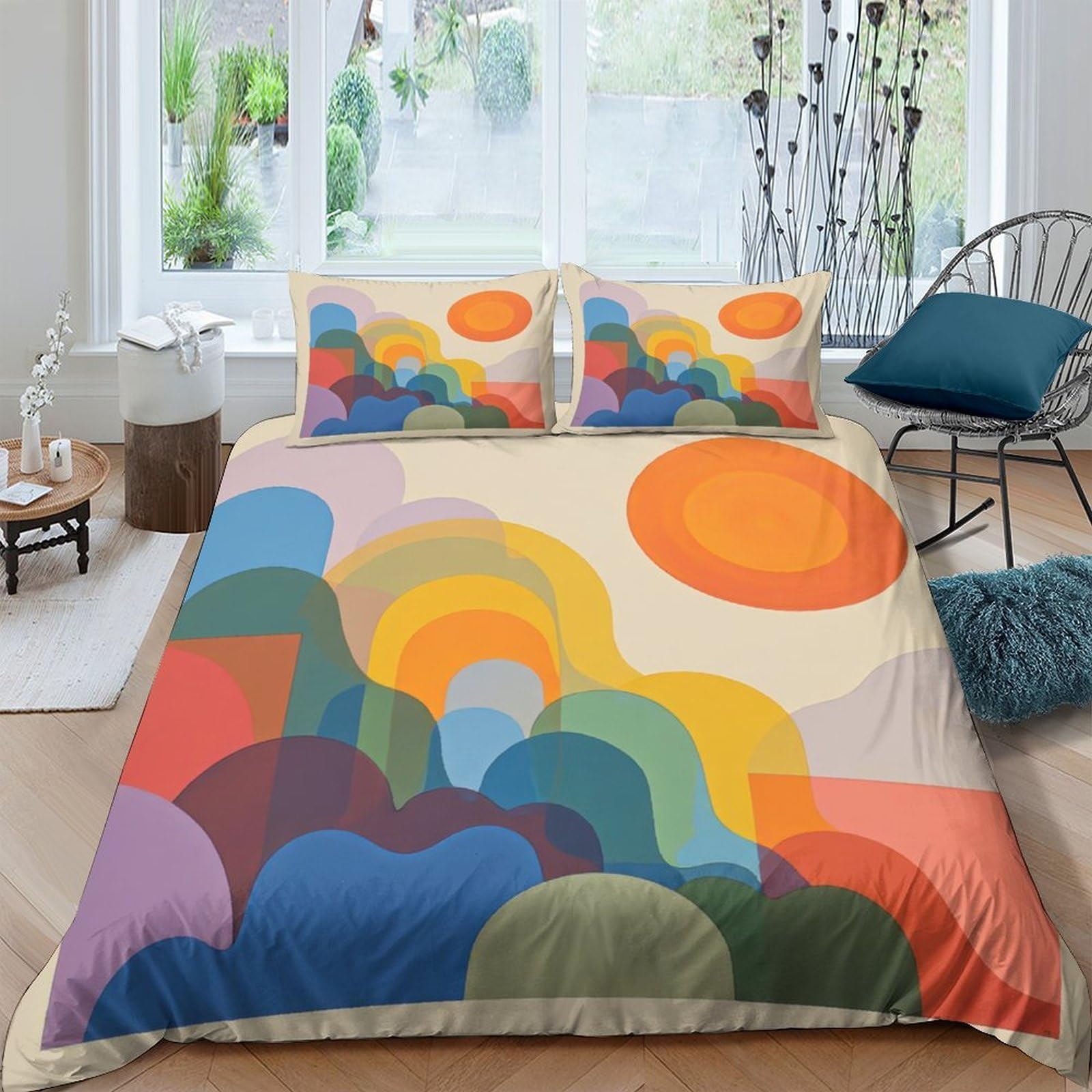 Ctjqhvkz Style-5 3D Printed Retro Sunset Fitted Sheet Microfiber Abstract Rainbow Mattress Cover For Bedroom Decor Dorm Easy Care Single（135X200cm）