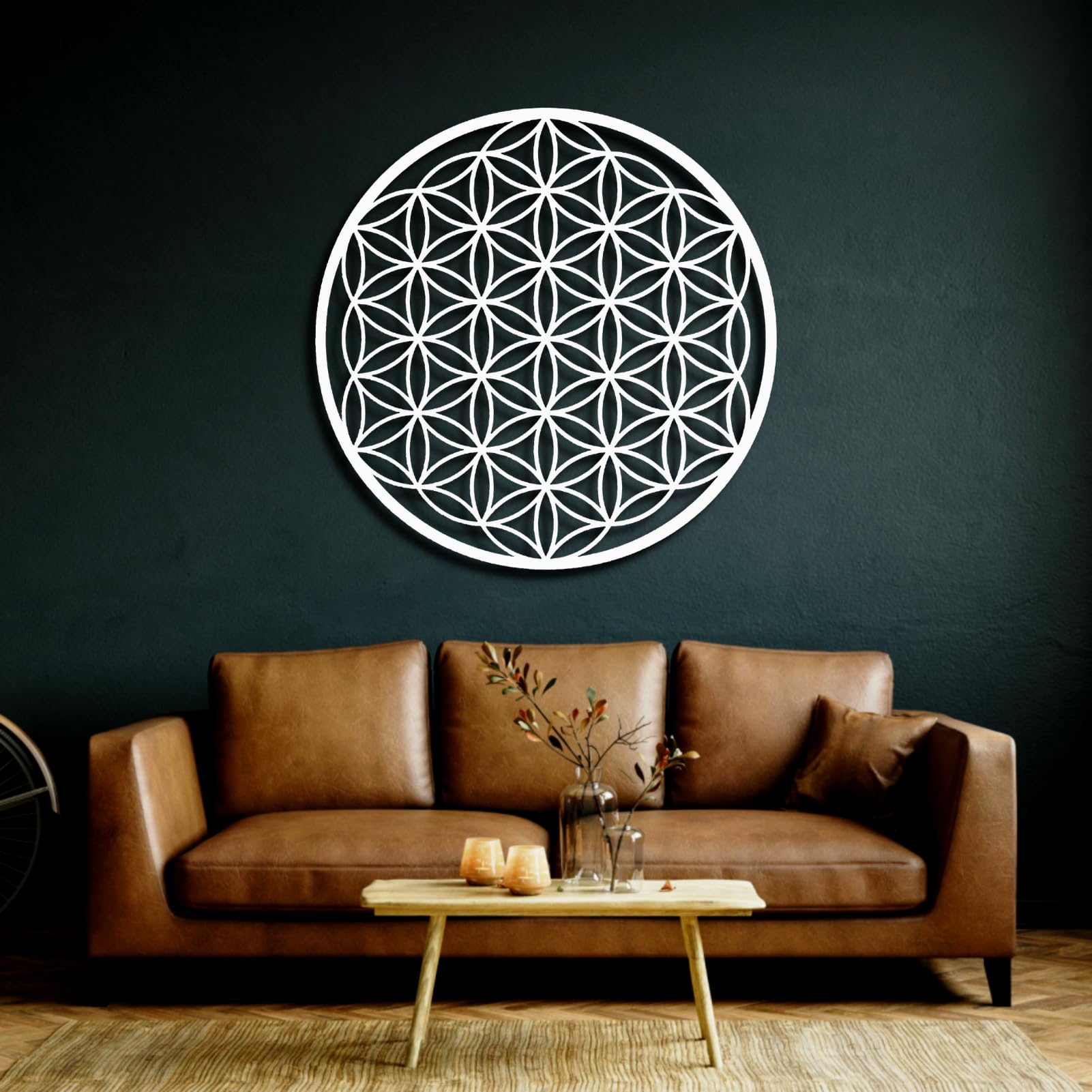 Fayholy Wanddekoration aus Metall, Blume des Lebens, Gold, 73,7 x 73,7 cm, minimalistisch, geometrisch, für den Innenbereich, ungerahmt, Wandhalterung, 1 Stück, Schlafzimmer, Wohnzimmer, Büro