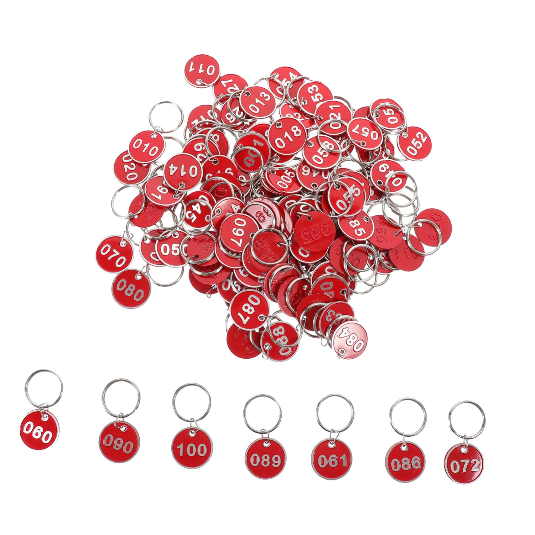 Targhette Numerate Resistenti 100 Pezzi in Lega di Alluminio Rosso Etichette Portachiavi per Chiavi e Valigie per Guardaroba Piscina e Hotel