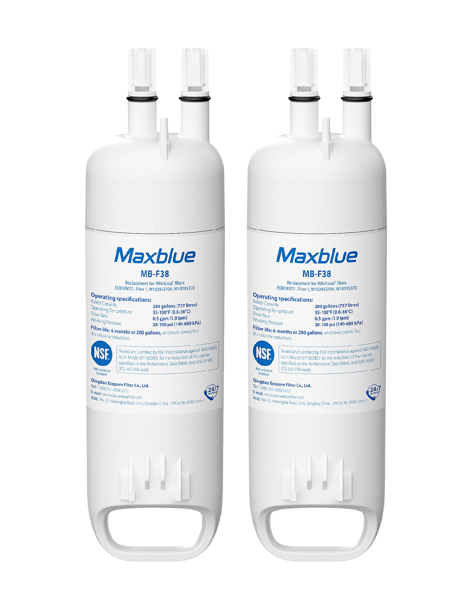 Maxblue EDR1RXD1 Replacement for Everydrop Filter 1 Whirlpool W10295370A EDR1RXD1B P8RFWB2L P4RFWB MB-F38 Kenmore 46-9081 46-9930 Refrigerator water