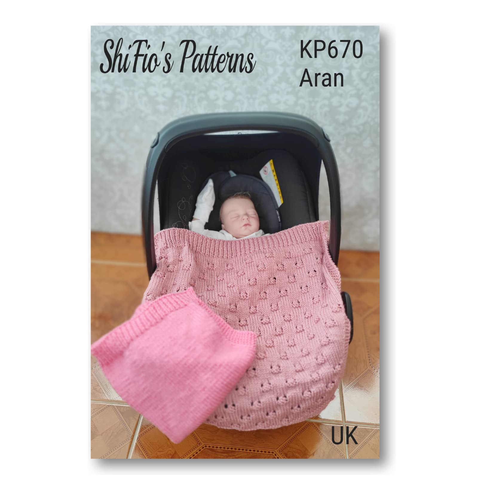 Knitting Pattern for 2 Shaped car seat Blankets in Aran Yarn, one Patterned and one Plain, Book, Booklet, Craft KP670
