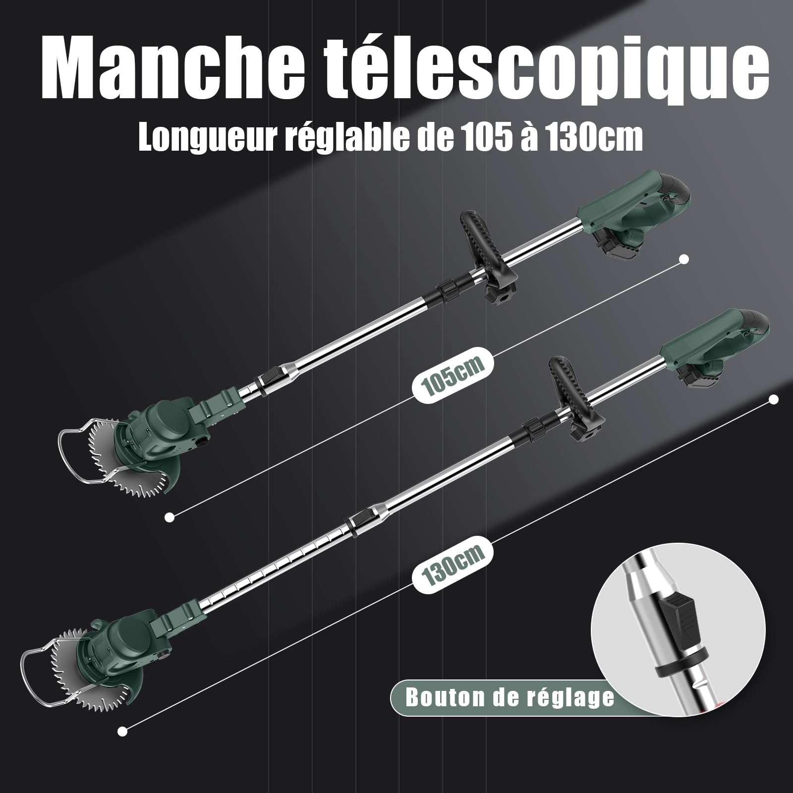 Coupe Bordure sans Fil avec Batterie Pliable 60cm, Debroussailleuse Electrique 2 Batterie 21V