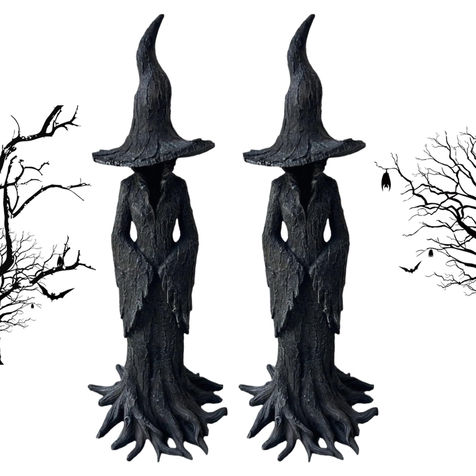 Evqosiv 2Pcs Hand-Painted Enchanting Witch Statue: The Guardian Of Your Home, Cracker Barrel Witch Statue, Resin Crafted Magician Mysterious Figurine, Halloween Retro Home Decorations(,12In)