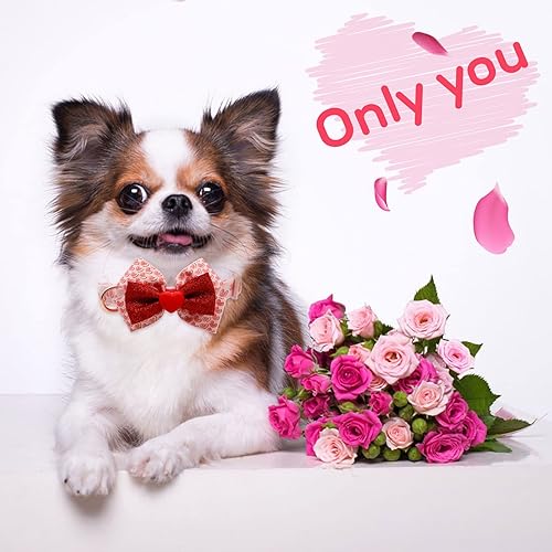 Miniatura 2 de azuza Collar de San Valentín para perro, collar de perro extraíble con corbatín de San Valentín con patrón romántico de corazones rosas brillantes,