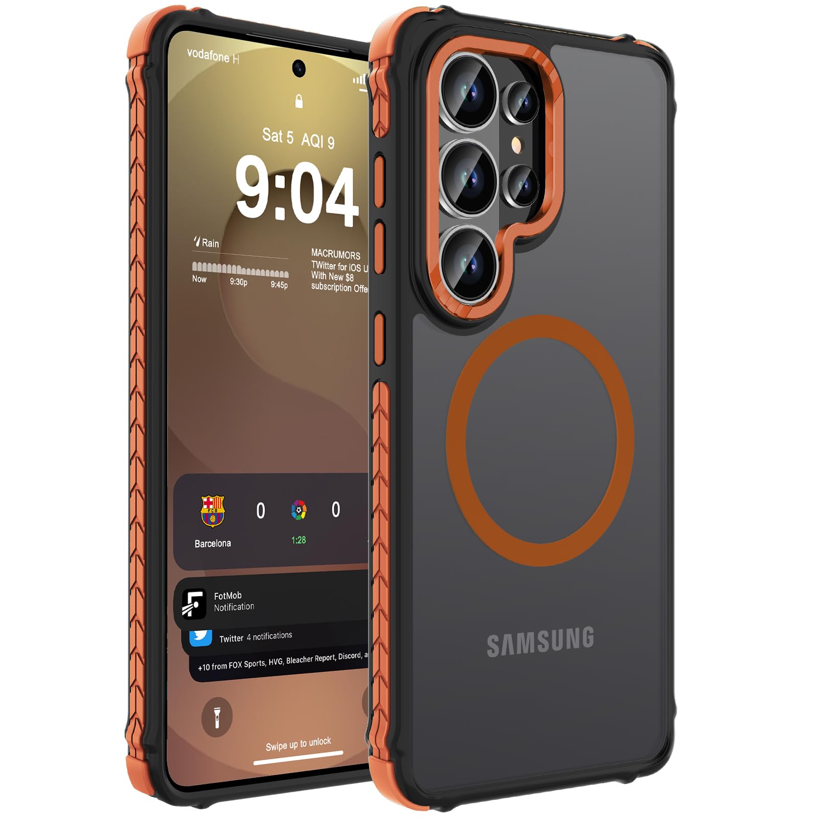 DEERLAMN Strong Magnetic Case for Samsung Galaxy S26 Ultra, Matte Orange | Compatible with Magsafe Military Grade Drop Protection Slim Fit Non Slip Translucent Shockproof Protective Case 6.9-Inch