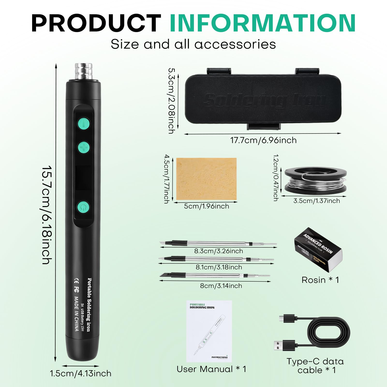 Soldador Estaño Inalámbrico, Kit de Soldador Recargable USB con LCD, Temperatura Ajustable 180℃-450℃, 3 Puntas de Soldadura, Alambre y Pasta de Soldadura para Reparación y Bricolaje