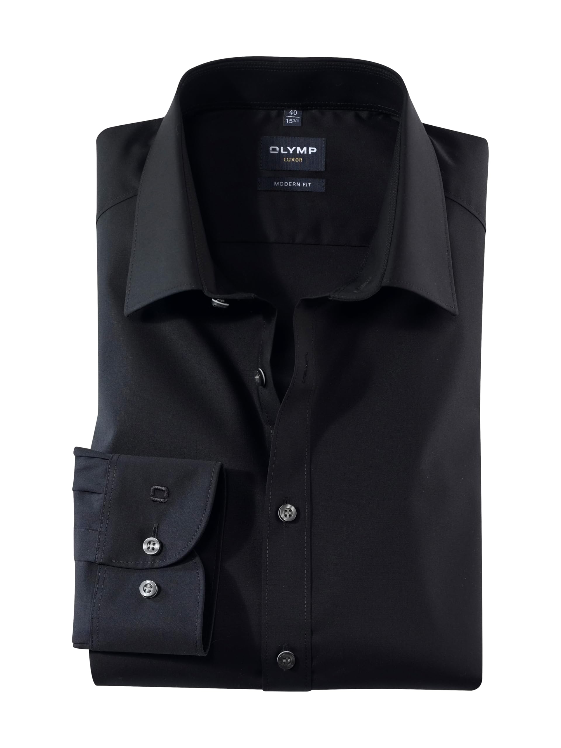 Olymp Luxor Slim line Uni Black Italian Edge Topstitching on Collar 6350/64/68, 15.5
