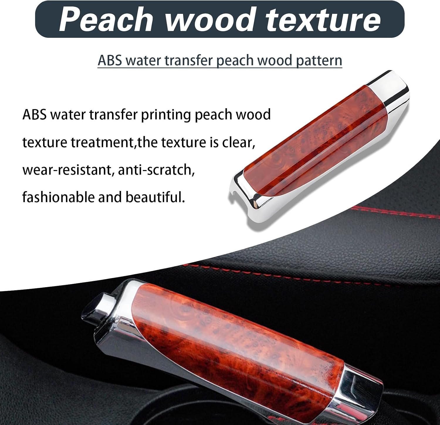Car Handbrake Cover, ABS Parking Brake Lever Cover, Handbrake Decorative Cover, Handbrake Accessories, Universal for Most Cars (Peach Wood Pattern)