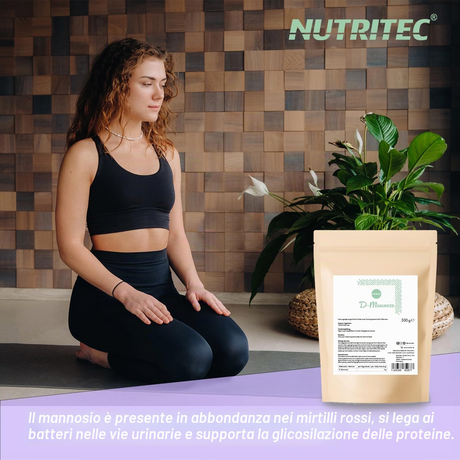 Polvere di mannoso pura da 500 g, con cucchiaio dosatore, senza additivi, qualità tedesca, ad alto dosaggio, ben solubile, vegano, senza OGM Nutritec