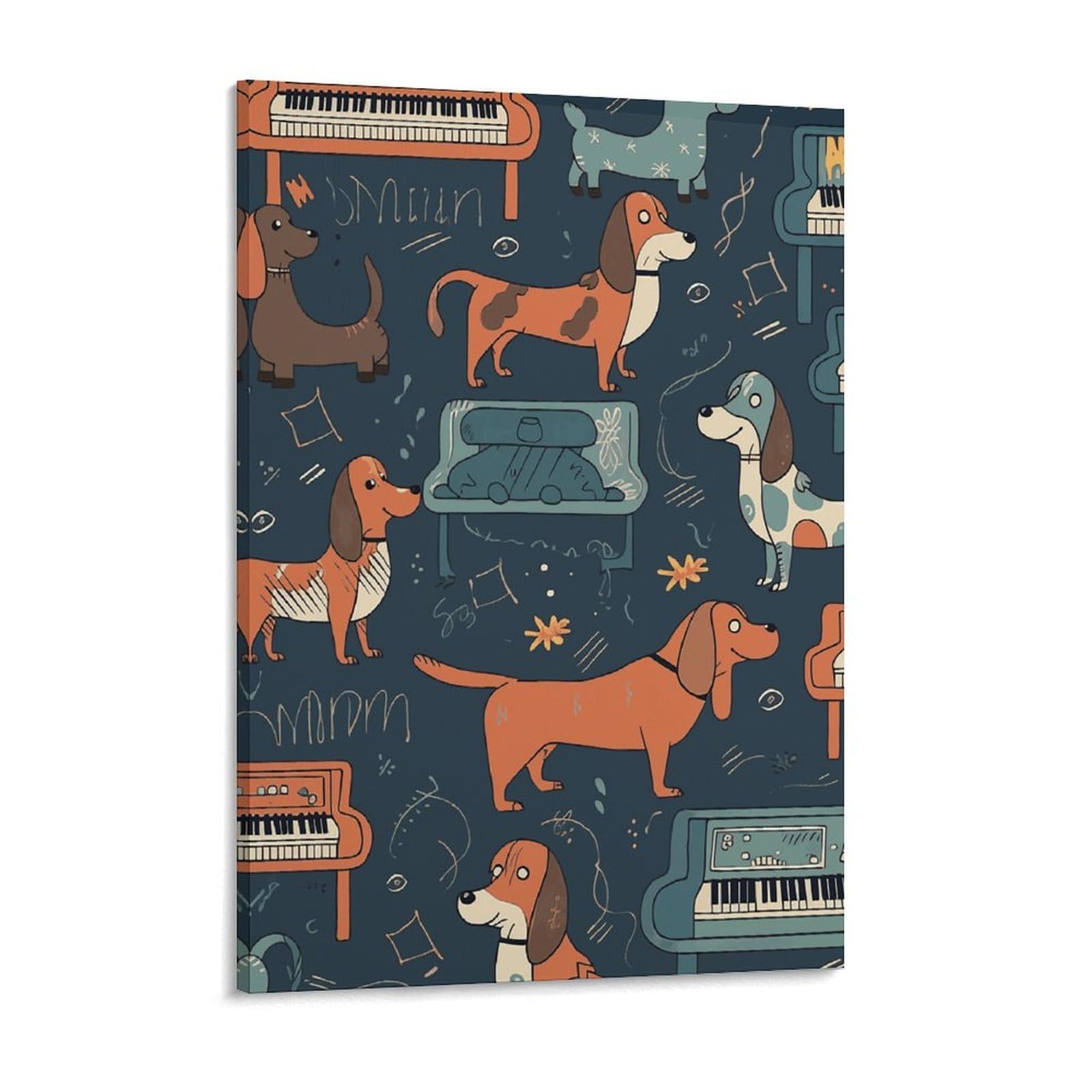 NTVOWPZO Dachshund And Piano Canvas Wall Art for Bedroom 18x24inch Canvas Prints Artwork for Walls Modern Picture Artwork Painting for Living Room Aesthetic Wall Paintings for Bathroom Kitchen Office
