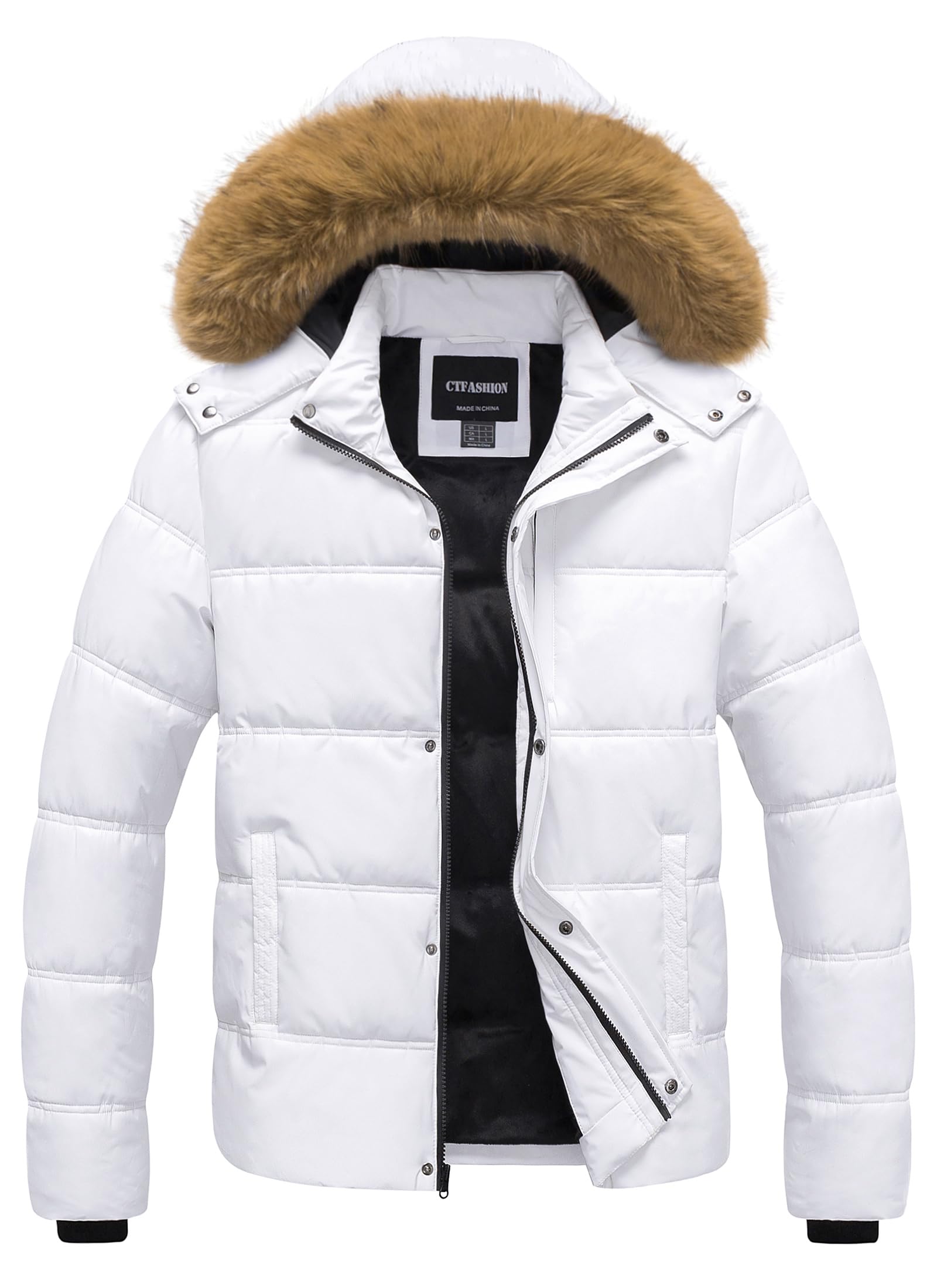 Men's Puffer Jacket Winter Coat Puffy Parka with Fur Hood Waterproof &amp; Windproof Shell Fleece lining 4 Pockets