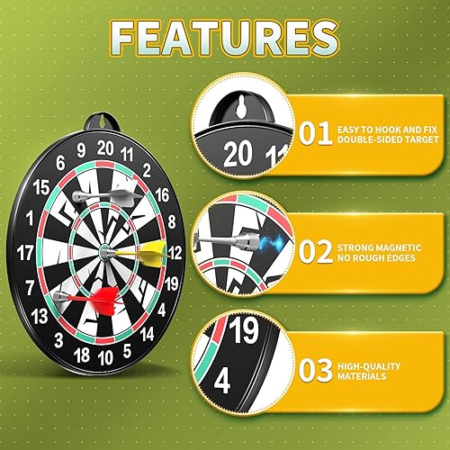 Miniatura 2 de Doloowee 14 PCS Double-Sided Magnetic Kids Dart Board Set, Large Size Boys Toys Dartboards with 12 Darts, Indoor Outdoor Party Games Toys Gifts for