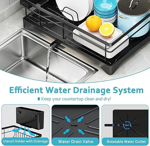 Miniatura 5 de ANTOPY Escurridor de platos grande, de acero inoxidable inoxidable para encimera de cocina, estante de secado extra enrollable para fregadero de