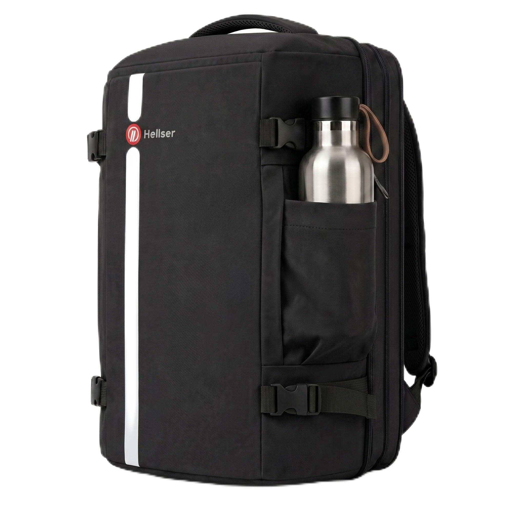 HELLSER Reiserucksack Handgepäck 30L mit 17 Zoll Laptopfach – 2in1 Laptoprucksack & Reisetasche – Erweiterbar, Anti-Diebstahl-Fach, Koffergurt - 45x31x21cm Damen & Herren, Schwarz
