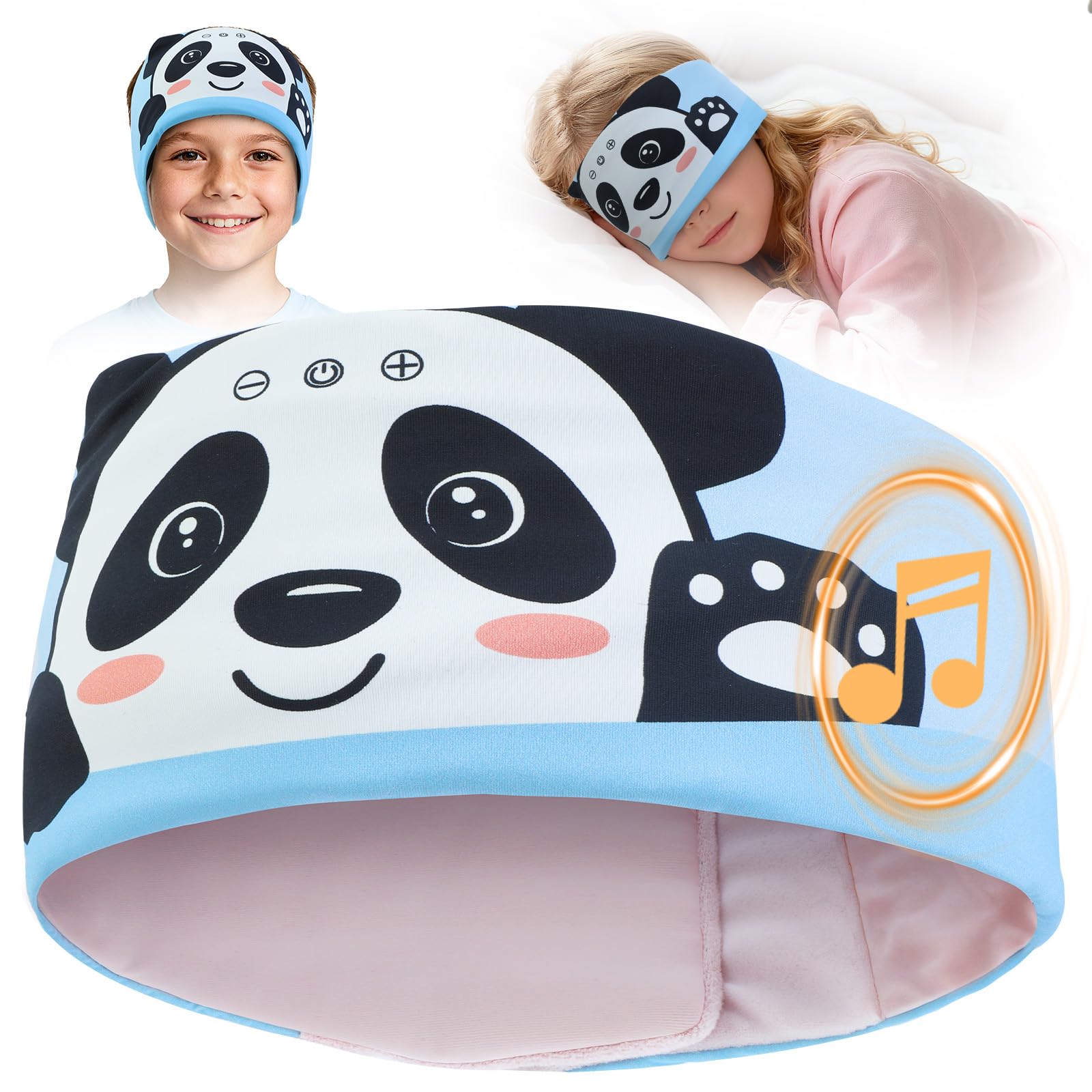 Toddler Headband Headphones Wireless, Kids Bluetooth Earphones for iPad, Safe Volume - Wired School Headphones for Kids with 3.5 MM Jack Travel Plane Accessories Gift for Boys &amp; Girls (Panda)
