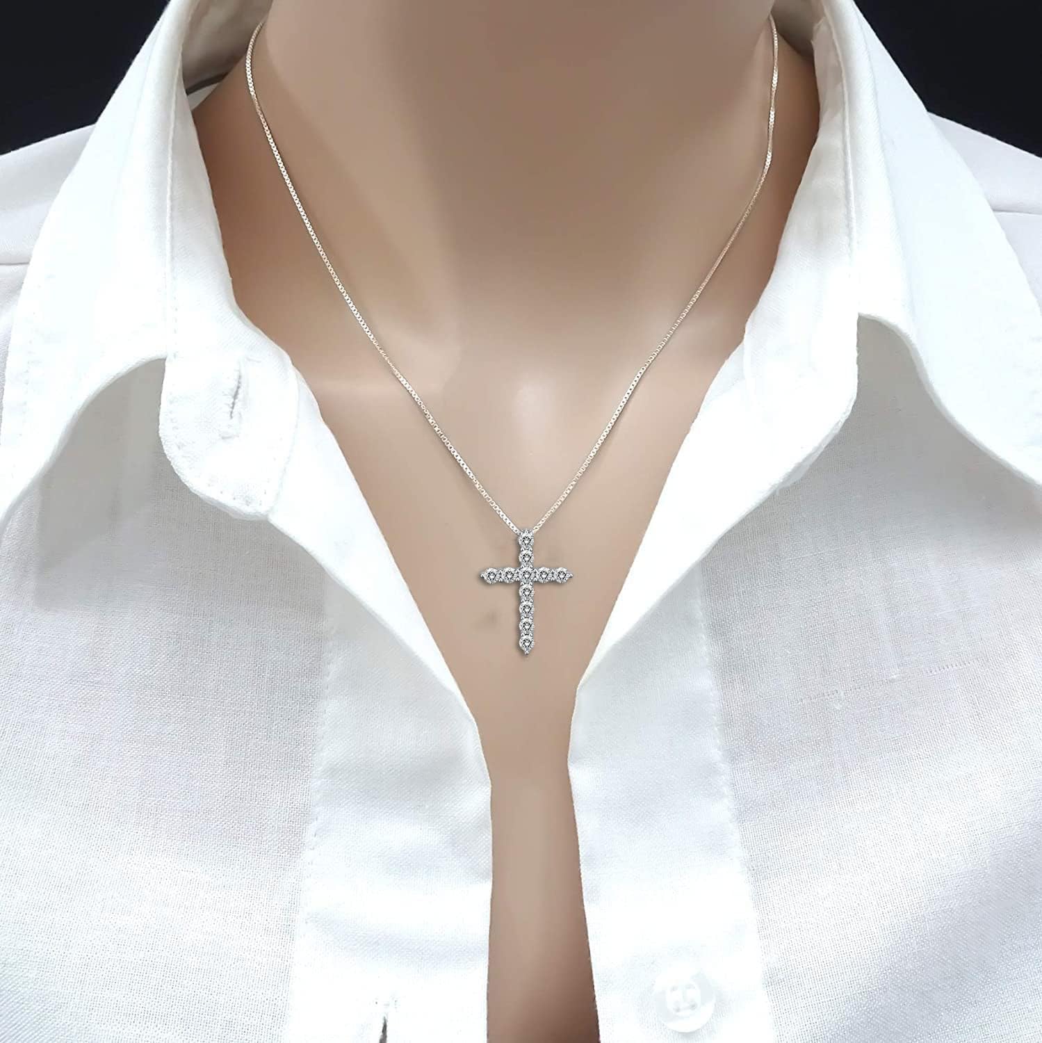 Rnivida 925 Sterling Silver Cubic Zirconia Cross Pendant Necklace for Women - Image 2