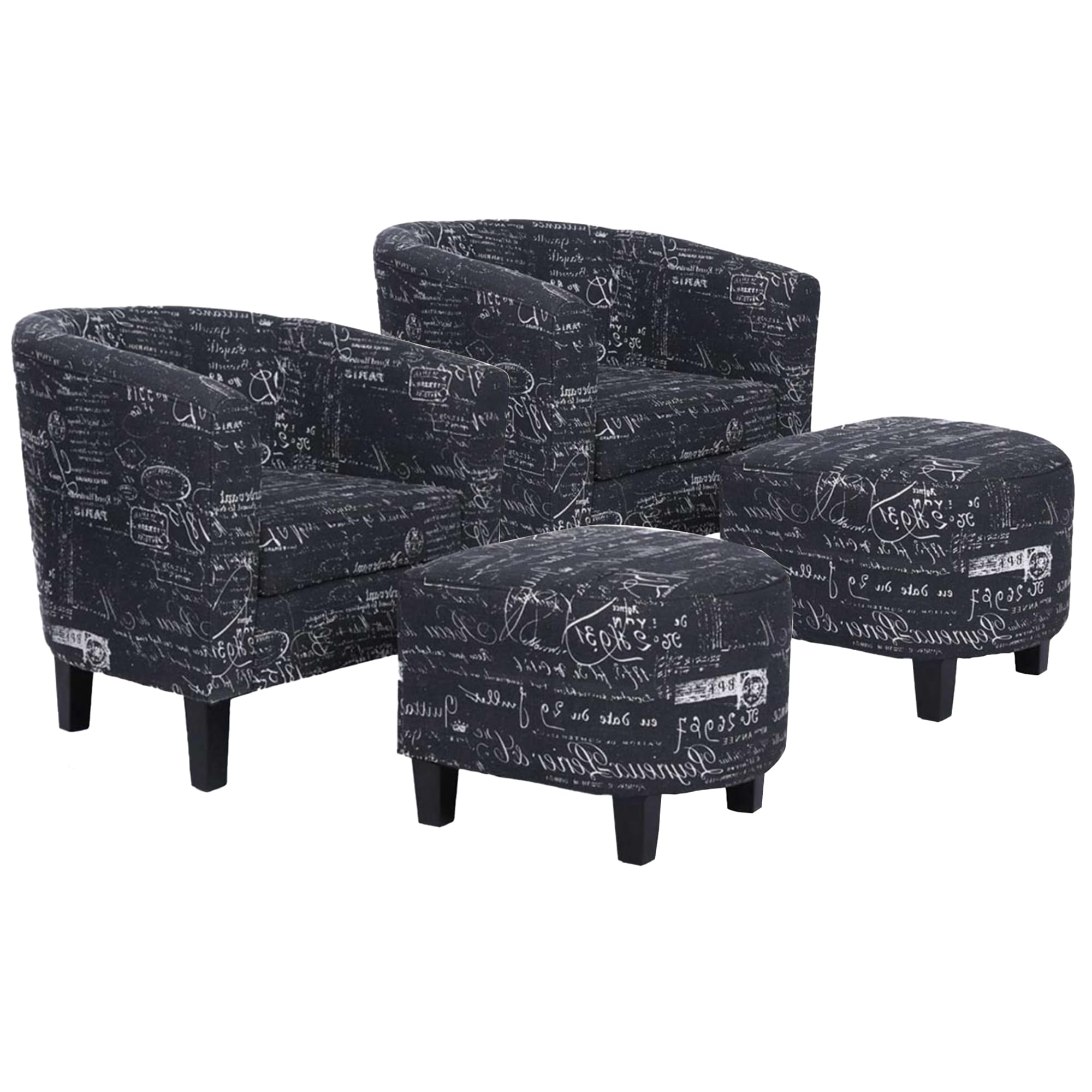 BELLEZE Accent Chair with Ottoman Set of 2, Modern Upholstered Curved Back Chair, Barrel Round Tub Reading Chair and Footrest for Living Room Bedroom