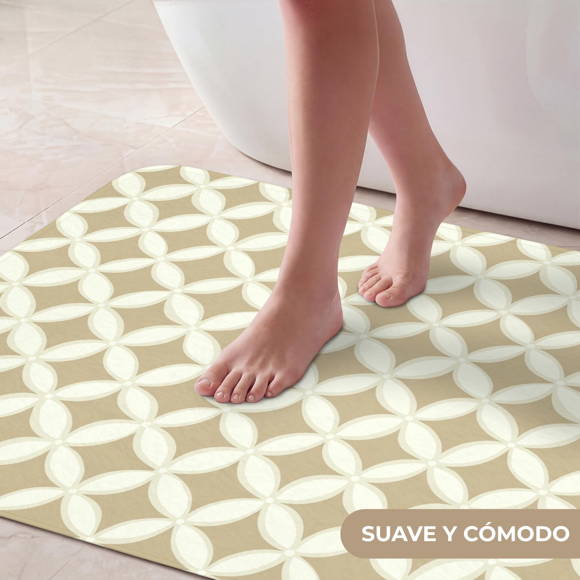 Alfombra De Baño Rectangular 90x60 cm Bathroom Bath Mat Lavable Tapete Antideslizante Alfombras Ducha Decoracion Alfombrilla Simétrico - Motivo - Beige