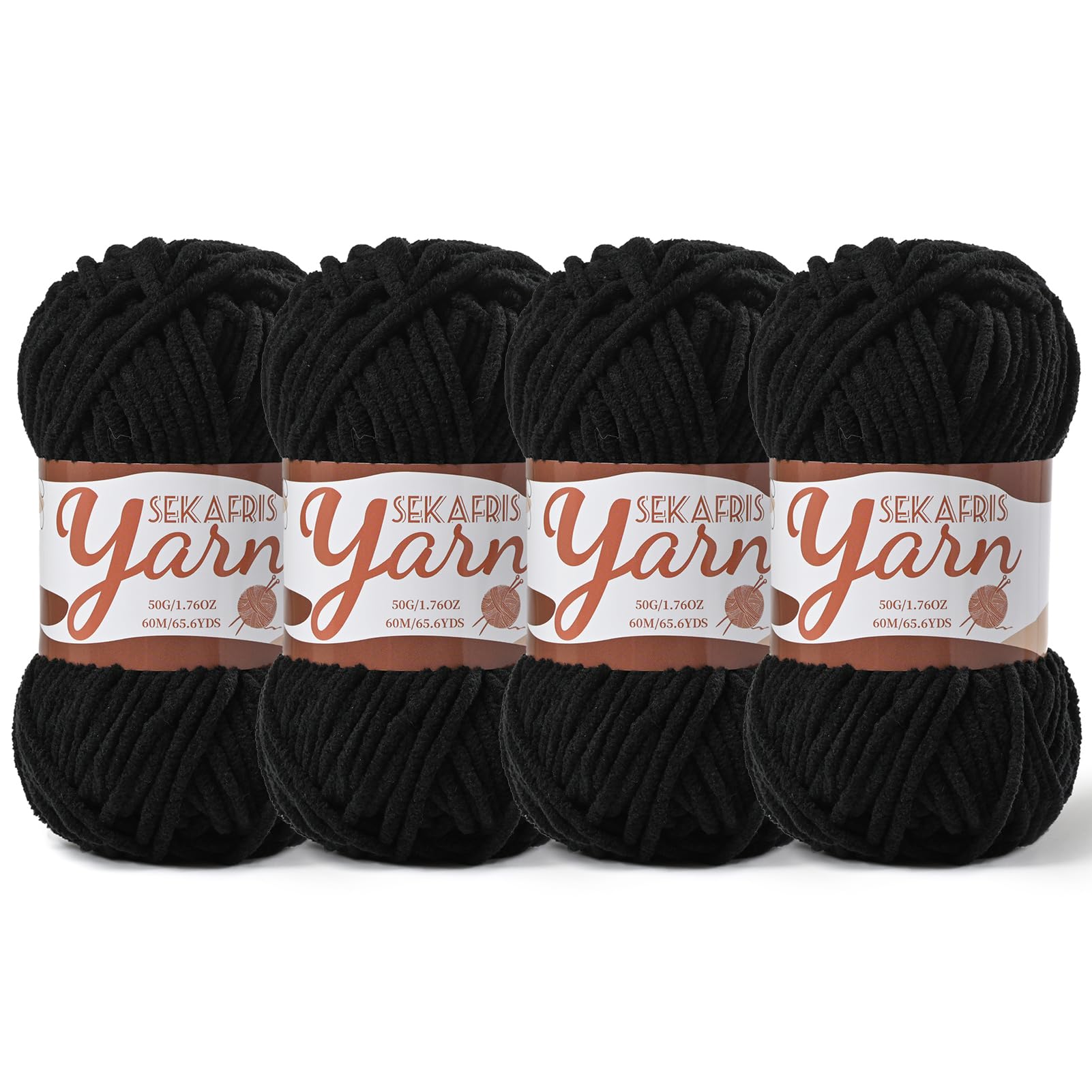 Chenille Yarn for Crocheting Crochet Black Yarn 4 Pack