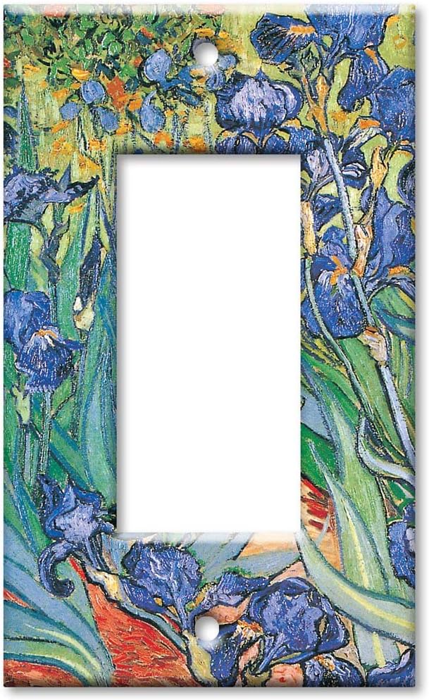 Art Plates - Single Gang Rocker Decorative Metal Wall Plate - Van Gogh: Irises - (Made in USA)