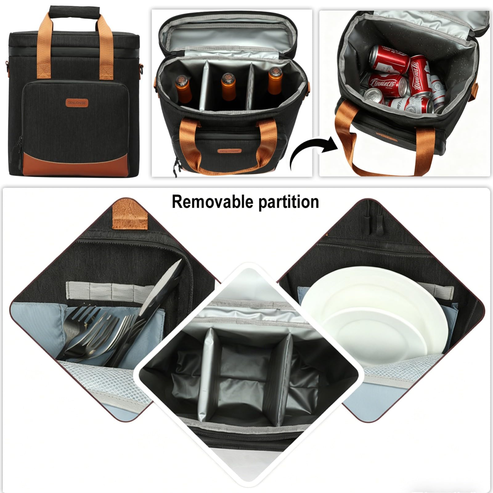 3 Bouteilles Bouteille de Vin et Champagne, Sac Isotherme Bouteille Vin avec Compartiments Amovibles et Bandoulières – Idéal Cadeau,Vin,Tourisme,Bateau,Noël,Pique-Nique,Camping(Grey)