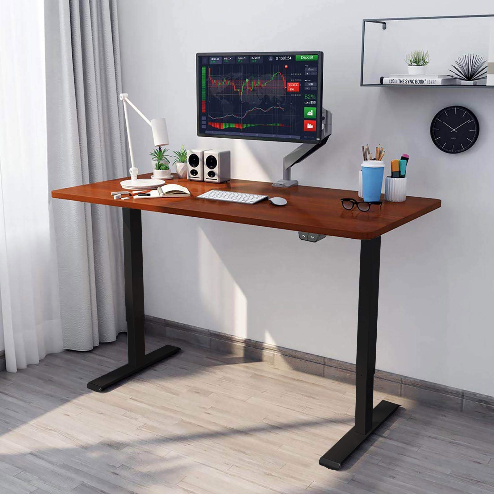 FLEXISPOT EC1 Electric Standing Desk Adjustable Height Small Desk Heavy Duty Steel Stand Up Desk (EC1 Classic 42x24 Black Frame+Mahogany Top)