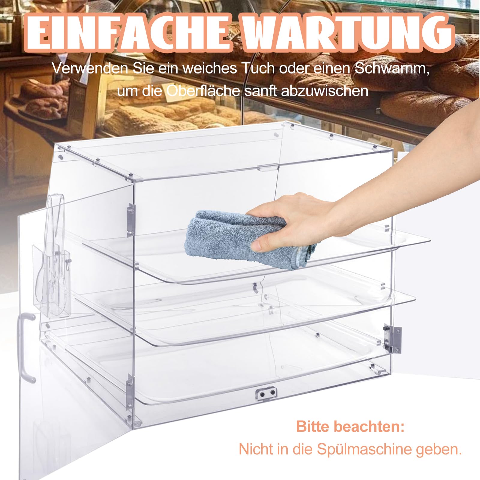 3 animali chiaro vetrina panetteria, commerciale Countertop pasticceria espositore caso, acrilico torta scaffale armadio con 3 vassoi e torta servire pinze per pane, biscotti, ciambella, cupcake