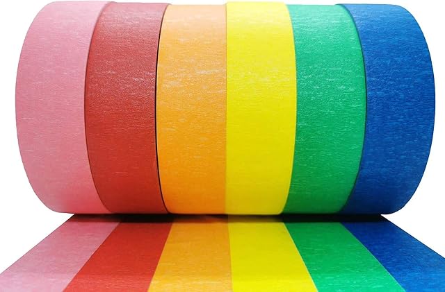 Masking Tape Coulored for Painting and Decorating 25 mmm x 25 m KESTKAS - 6 Rollers - Sharp Lines and Edging - Craft - DIY - Indoor - Multi Surface