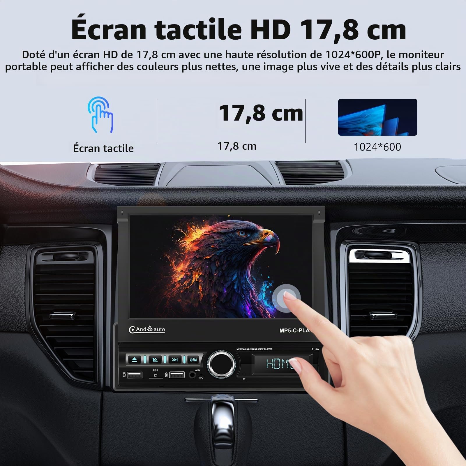 VECHTEL Autoradio 1 Din avec Carplay Android Auto sans Fil, Autoradio à Rétractable Électrique IPS HD Écran Tactile de 7 Pouces, Support Bluetooth Mirror Link FM 2USB/AUX Commandes au Volant Caméra