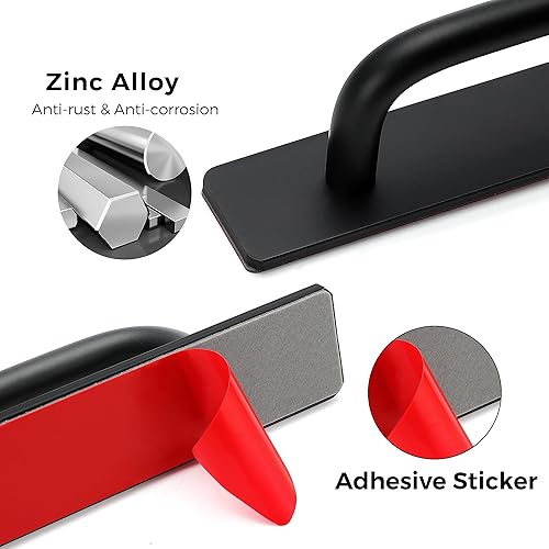 Miniatura 3 de Ravinte Manijas adhesivas para gabinete, tiradores de cajón autoadhesivos, tiradores de gabinete negros, sin perforaciones, ayudantes para gabinete