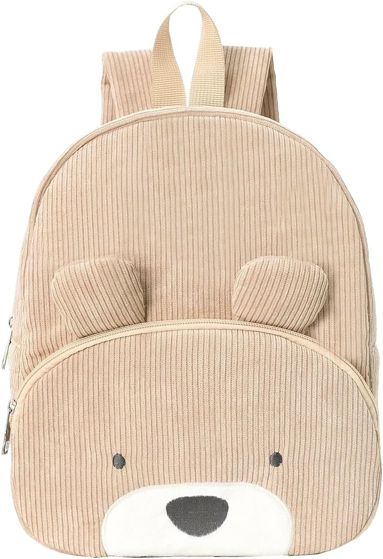 Corduroy Toddler Backpack for Boys and Girls 3-6 Preschool Kindergarten Cute Bear Backpack Kids Travel Daycare Bag