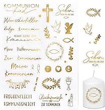 BETESSIN Communion Stickers Gold – 5 Sheets Self-Adhesive Stickers for Scrapbooking, Cards, Albums and Candle Design for Communion