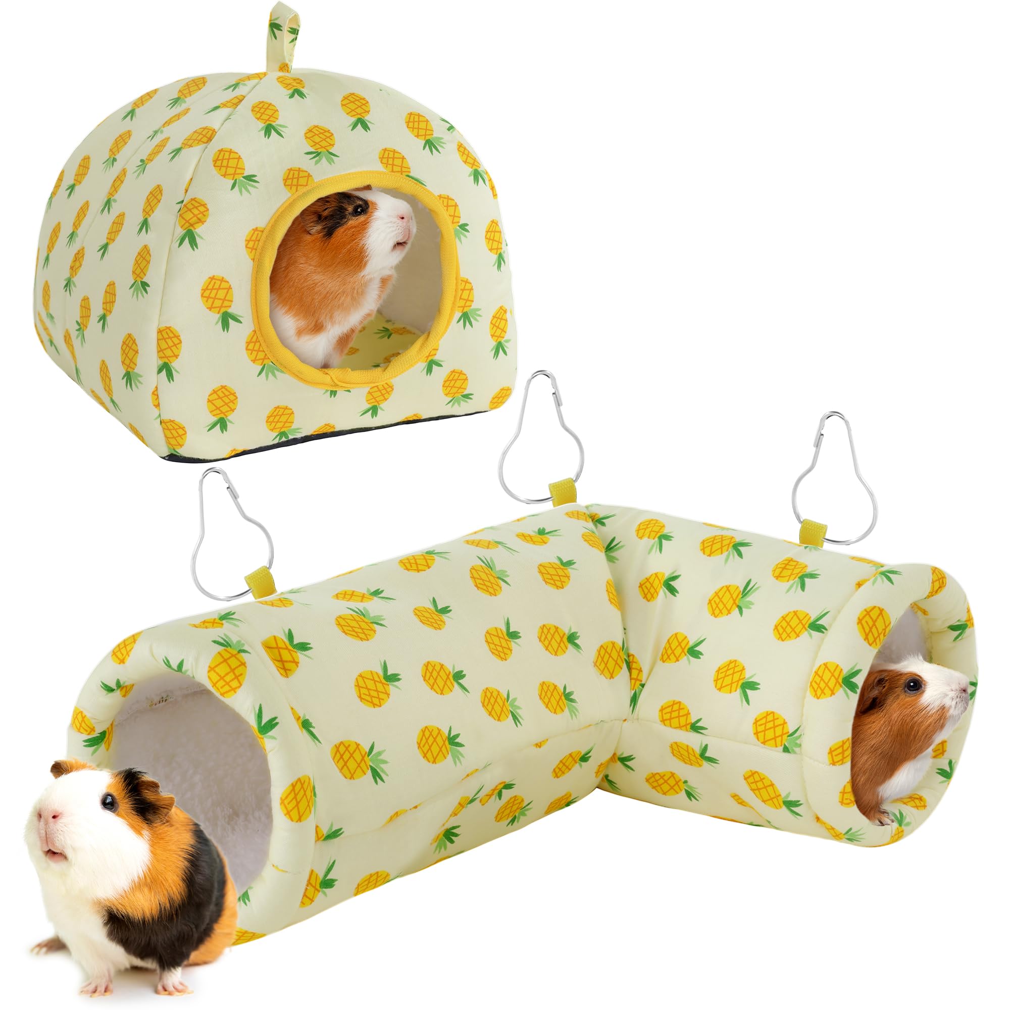 MABOZOO 2 Pack Guinea Pig Hideout,Guinea Pig Corner Tunnel with Guinea Pig Bed for Small Animals,Cozy Guinea Pig House Accessories for Hamster,Rabbit, Bunny,Chinchillas and Small Animals (Small)