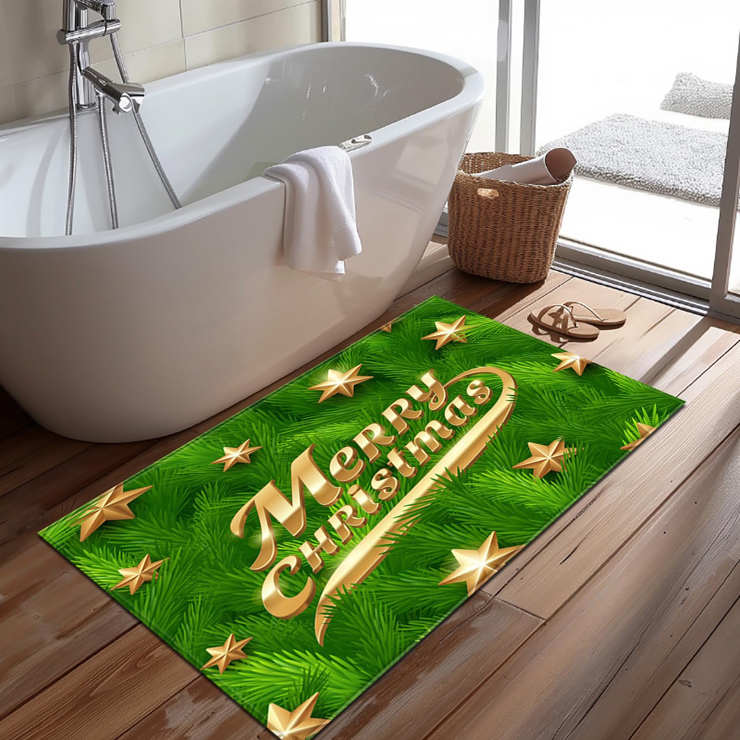 Tappeto Cucina Natale Verde, Tappeto Ingresso Interno Lungo di Natale, Tappeto Decorativo di Natale, Tappeto Runner Natalizio Antiscivolo per Camera da Letto Bagno Corridoio,60x180cm/24 x71
