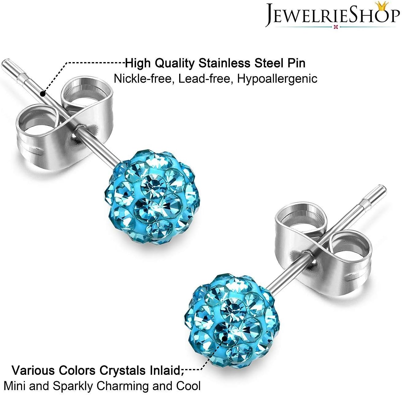 JewelrieShop Rhinestones Crystal Ball Stud Earrings Set Fireball Disco Ball Pave Bead Earrings Hypoallergenic for Teen Girls Women