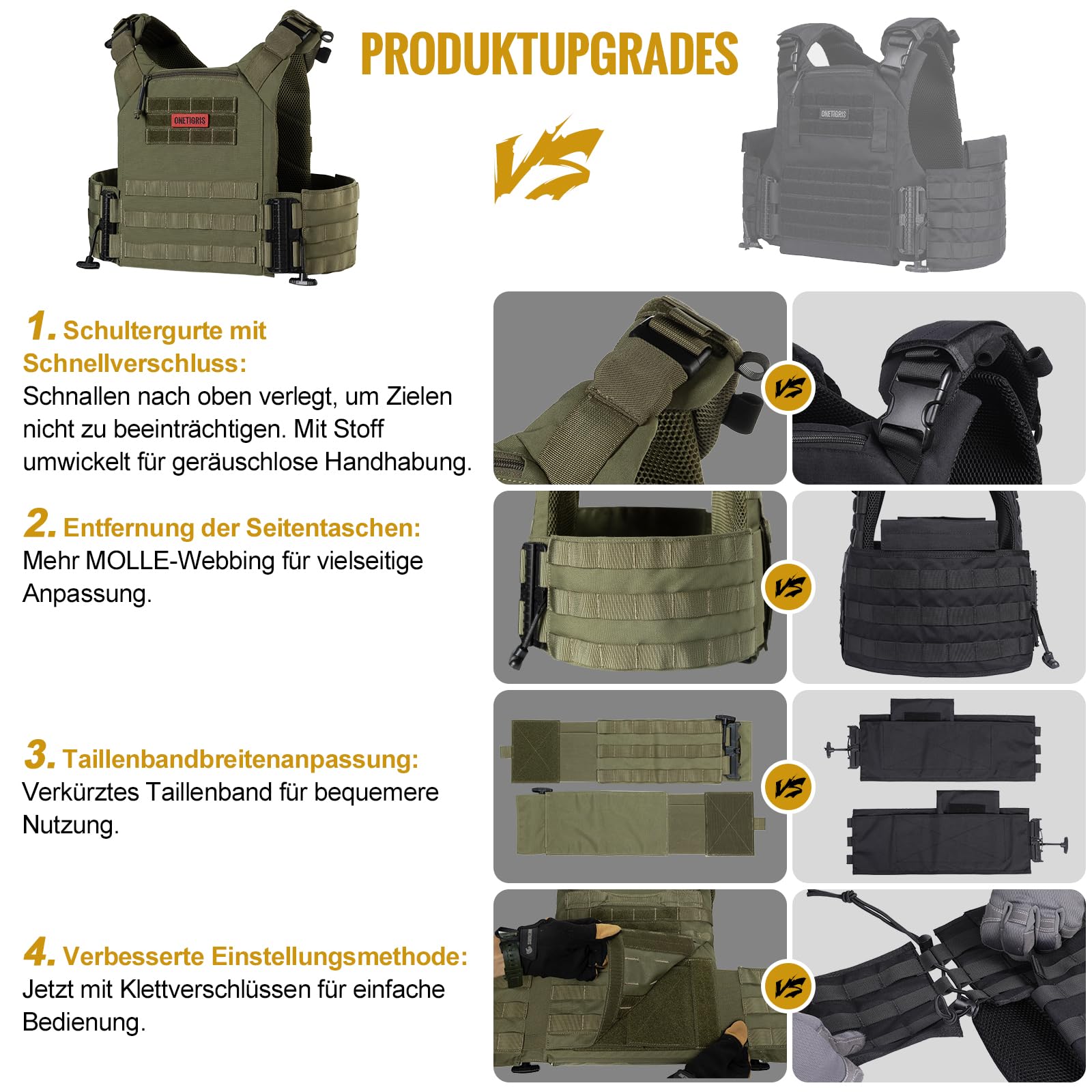 OneTigris FYR Gilet Tactique Airsoft Gilet Porte Plaque - Réglable et Respirant - Gilet par Balle pour Paintball Police