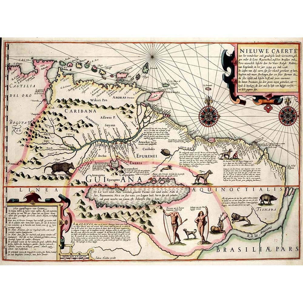 Wee Blue Coo Map Antique Guyana Caribbean South America Art Print Poster Wall Decor 12X16 Inch