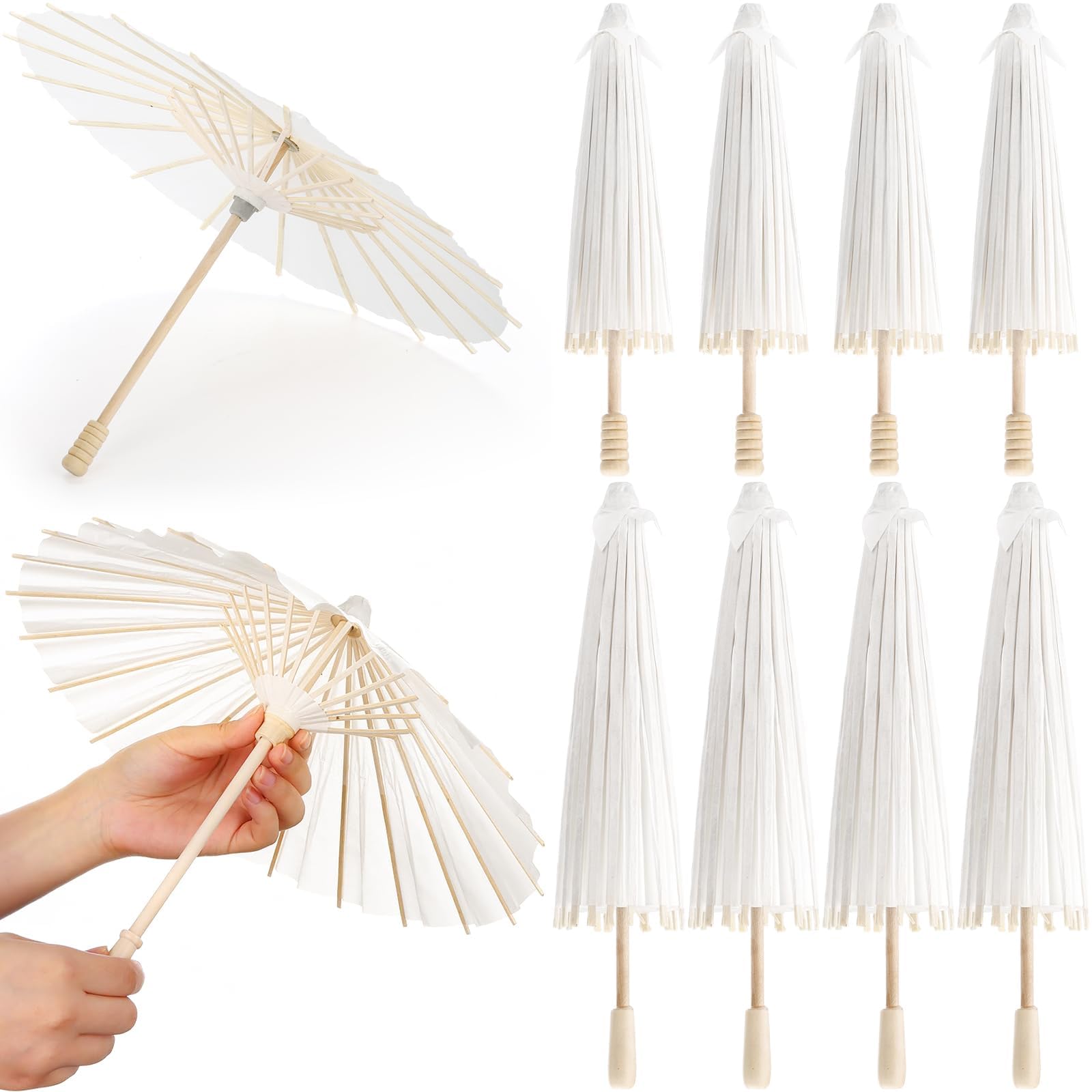 Set mit 10 bis 50 großen Sonnenschirmen, 60 cm, Bambuspapier, für Hochzeiten, weiß, weiß (10)