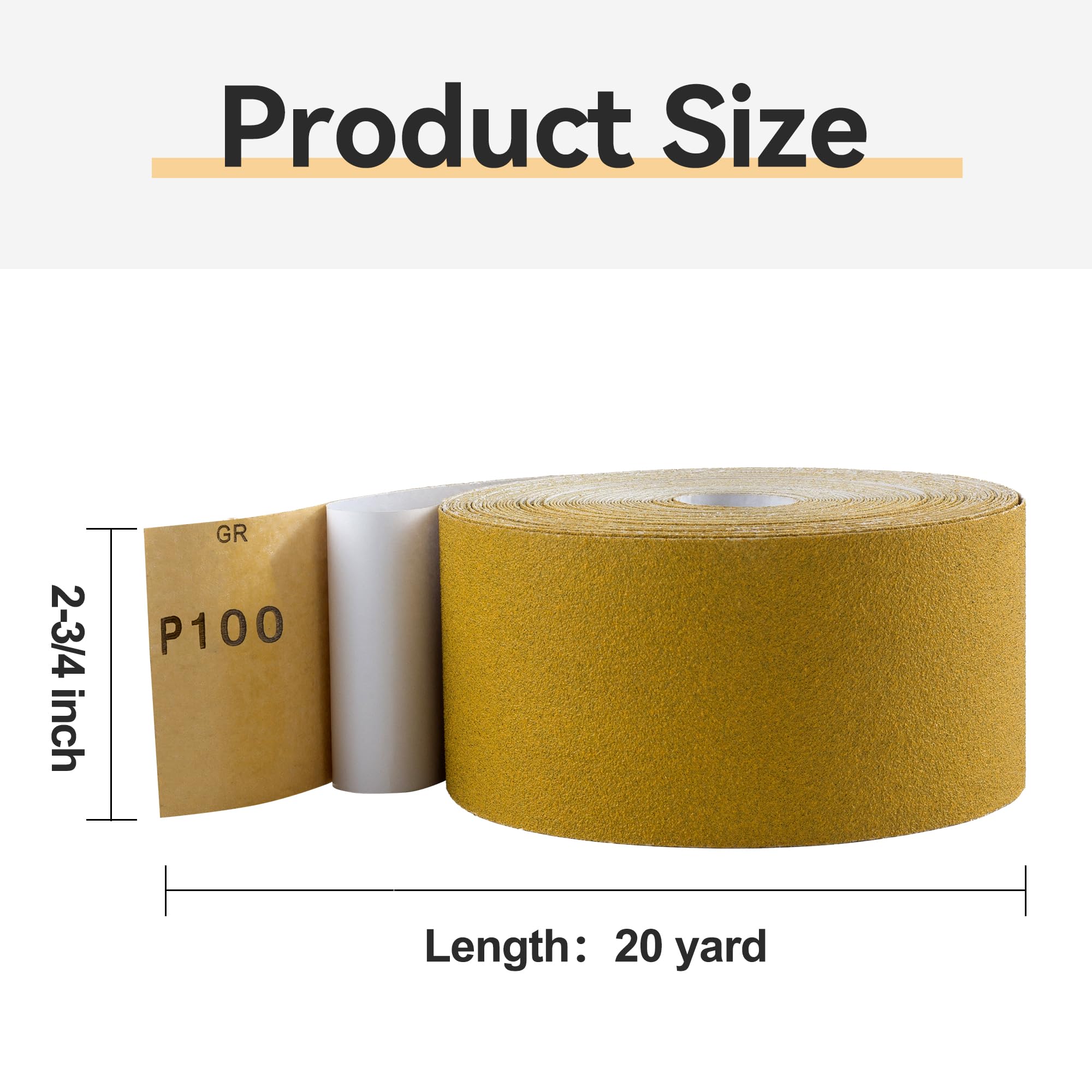CowboyBOB Rollo de papel de lija autoadhesivo PSA de grano 100 de 2-3/4 pulgadas x 20 yardas, rollo de hojas de arena para carpintería, carrocería de automóviles, lijadora de archivos de aire y