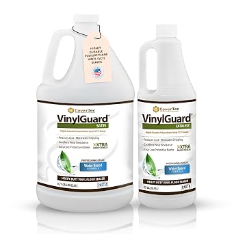 CoverTec Vinyl Floor Sealer VinylGuard Water-Based Polyurethane Satin Coating for LVT, VCT, Rubber & Sheet Vinyl Floors | High Traffic Protection, No Wax, Clear Finish | 1 Gal