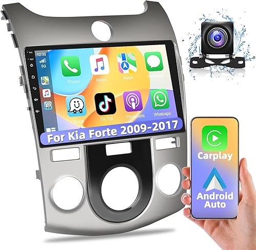 Radio estéreo de coche inalámbrico CarPlay 2+64G para Kia Forte 2009-2017 (AC manual), pantalla táctil de 9 pulgadas en el tablero de navegación GPS