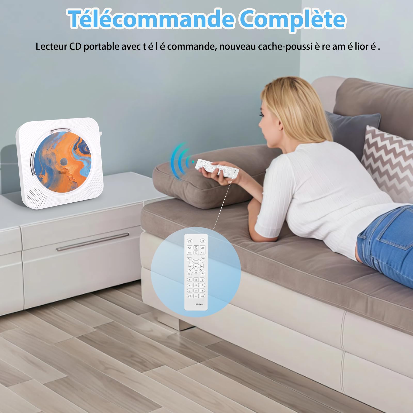 Lecteur CD, CD Player Portable Bluetooth, CD Player Kpop de Bureau Ménage avec HiFi Double Haut-Parleur, Mini Lecteur Musique avec écran LCD Radio FM Prise Casque AUX/USB, Cadeaux Noel (Blanc)