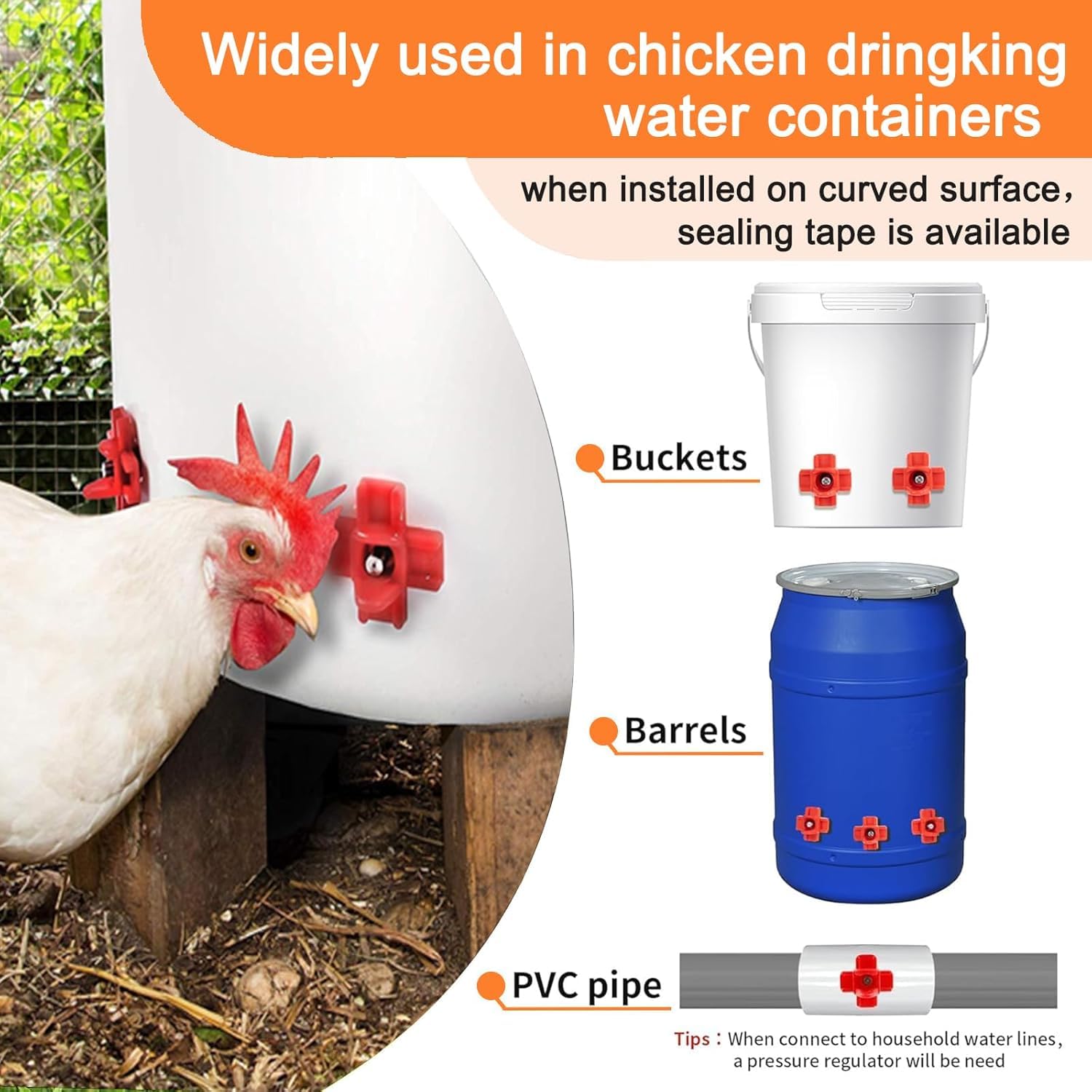 Pezones de agua horizontales de pollo, bebedero de pezones de pollo para coper, bebedero de pezones de aves de corral, a prueba de fugas, plástico ABS duradero, con brocas (paquete de 15)