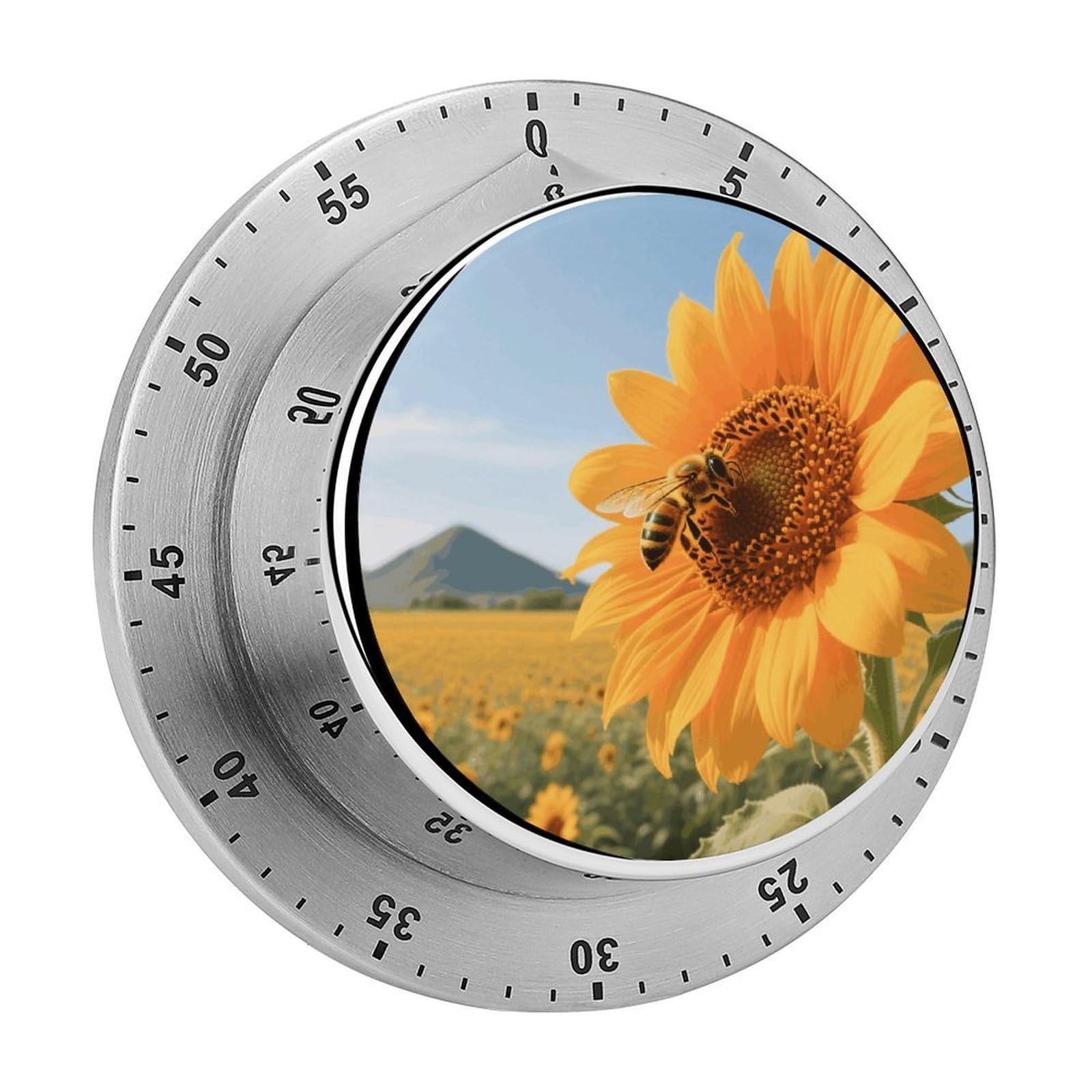 Bee on A Sunflower Timers Kitchen Chef Cooking Timers Portable Countdown Alarm Loud Countdown Clock Waterproof Stainless Steel Timer Compact 60-Minute Mechanical Timer Daily Use
