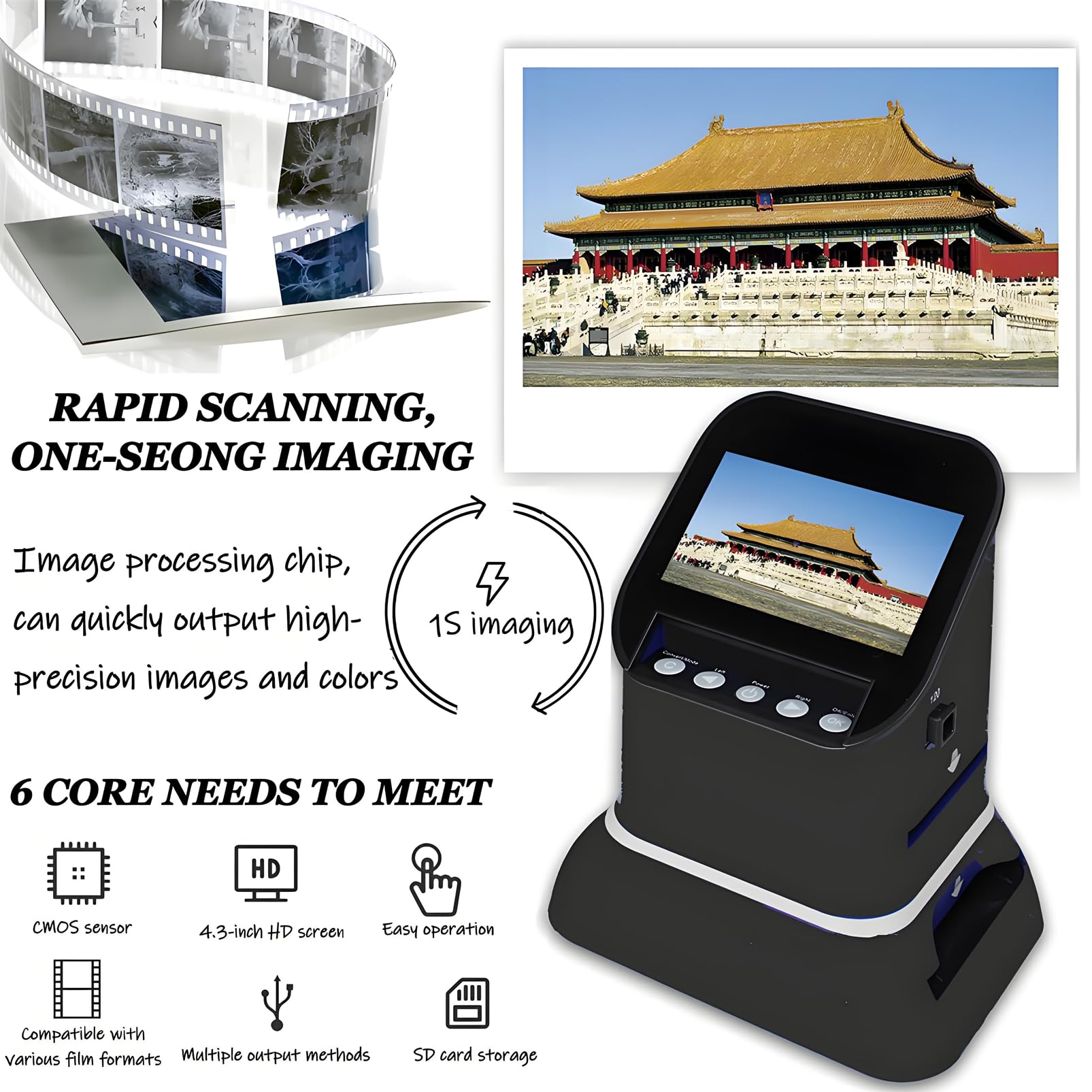 Scanner per pellicole 120 ad alta risoluzione 22 Mega pixel Scanner per foto negative per diapositive Digital 35mm 135 Convertitore per pellicole 126KPK 4.3 "LCD