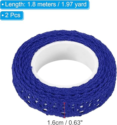 Miniatura 2 de PATIKIL Cinta de encaje autoadhesiva, 2 rollos de cinta adhesiva de algodón para detallar decoración de pared, arte azul