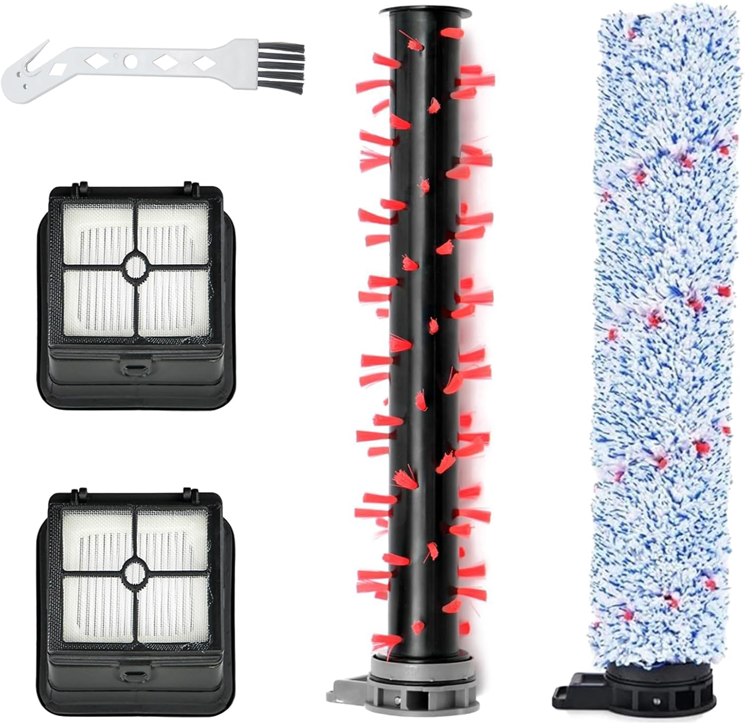 Brush Roll Filter Replacement Parts for AlfaBot T30 T36 for Atvel F16 PRO for Stealth ECVP01 for SUNSMAI S11 for Blaupunkt BP-DT02 BP-DT03 Cordless Vacuum, 2 Roller Brush, 2 Filters, 1 Cleaning Brush