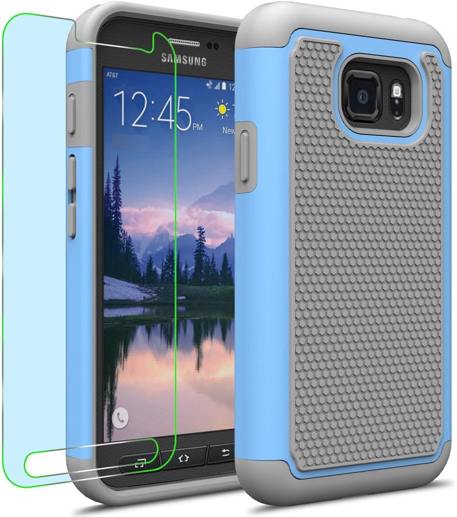 Samsung Galaxy S7 Active / G891 Case, INNOVAA Anti-Slip Shockproof Soft Silicone Durable Armor Case (Not Compatible with Galaxy S7 & S7 Edge) W/Free Screen Protector & Stylus Pen - Grey/Light Blue