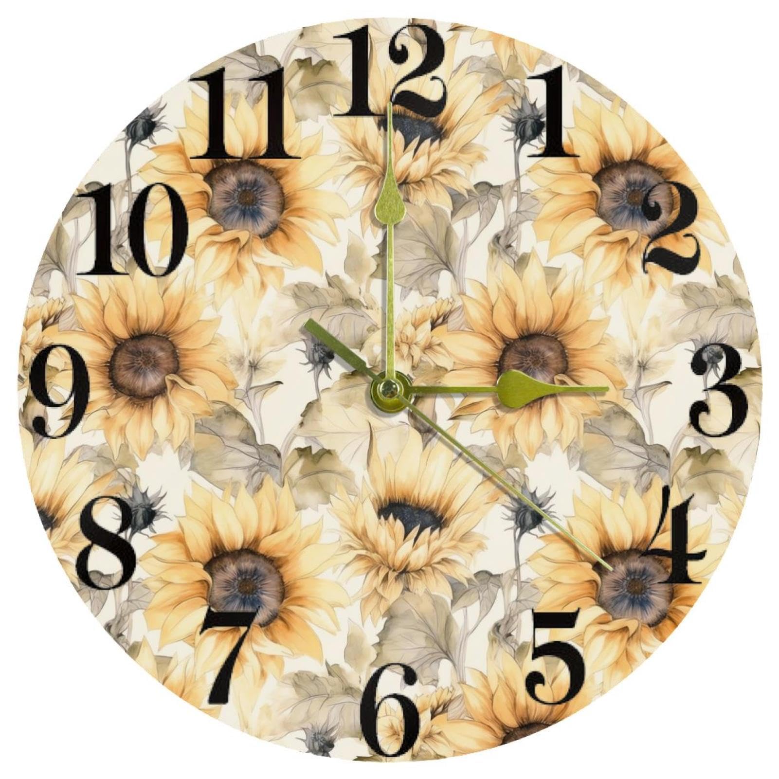 Horloge murale cuisine et maison au motif floral de tournesol aquarelle